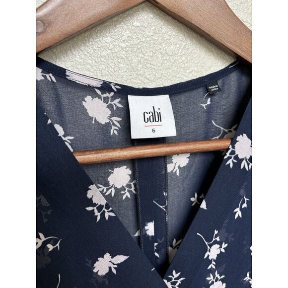 Cabi Dress Womens 6 Dream Midi Sheer Navy Blue Floral 3/4 Sleeve No Liner boho - Picture 3 of 8